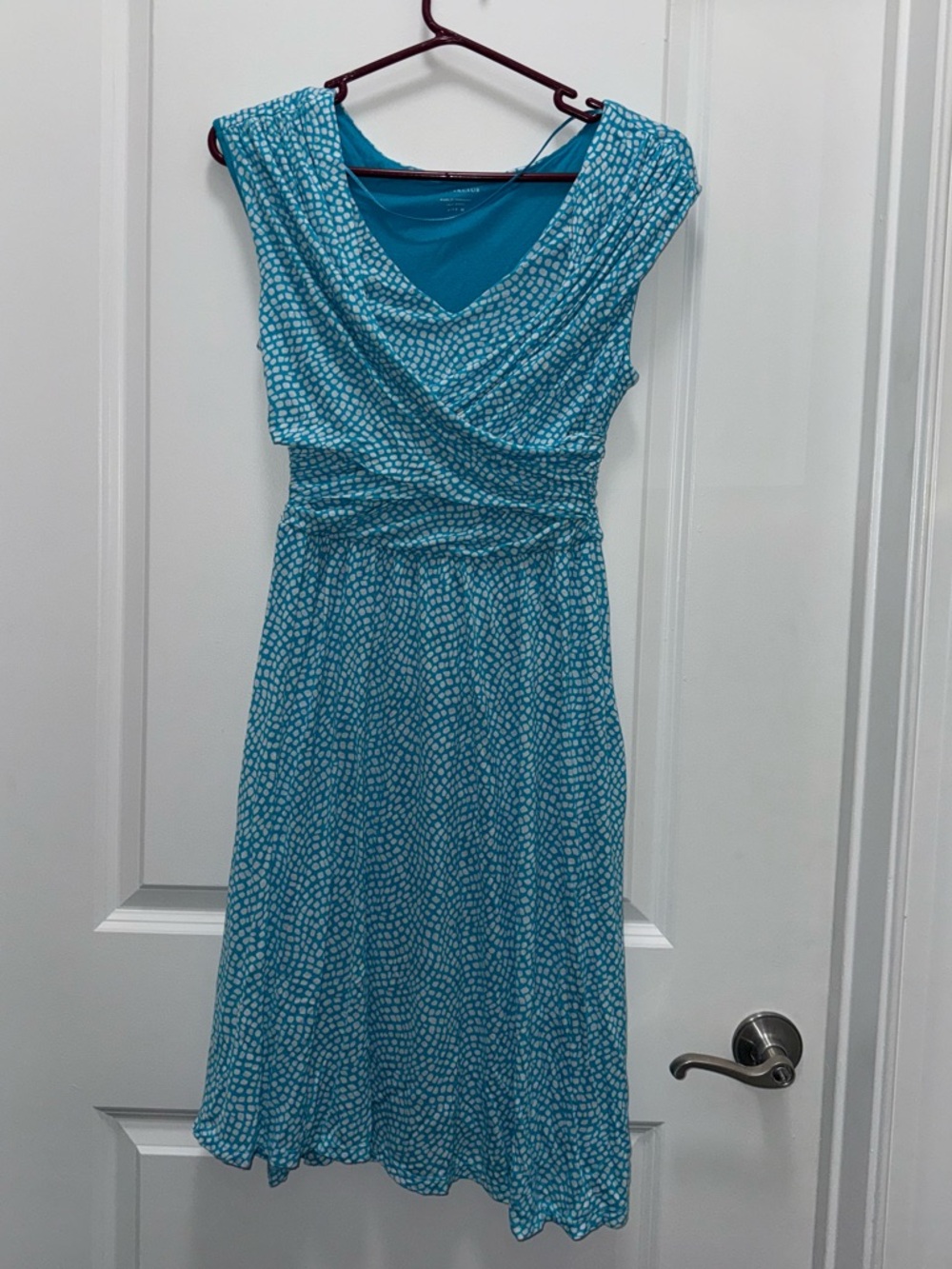 Charter Club Knit Sleeveless Aqua Blue Patterned Dress